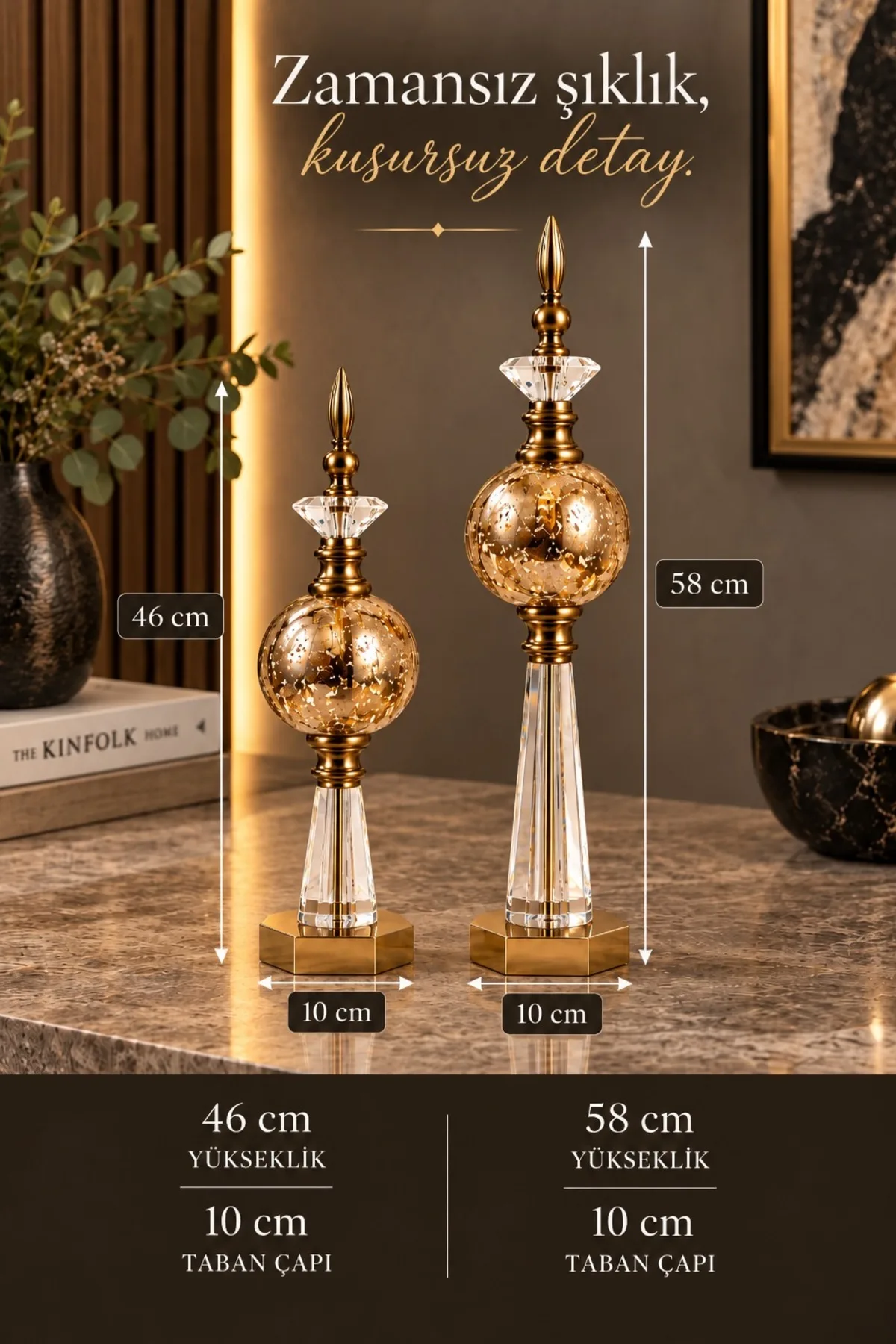 Bronz Kristal Detaylı Metal Dekoratif Aksesuar