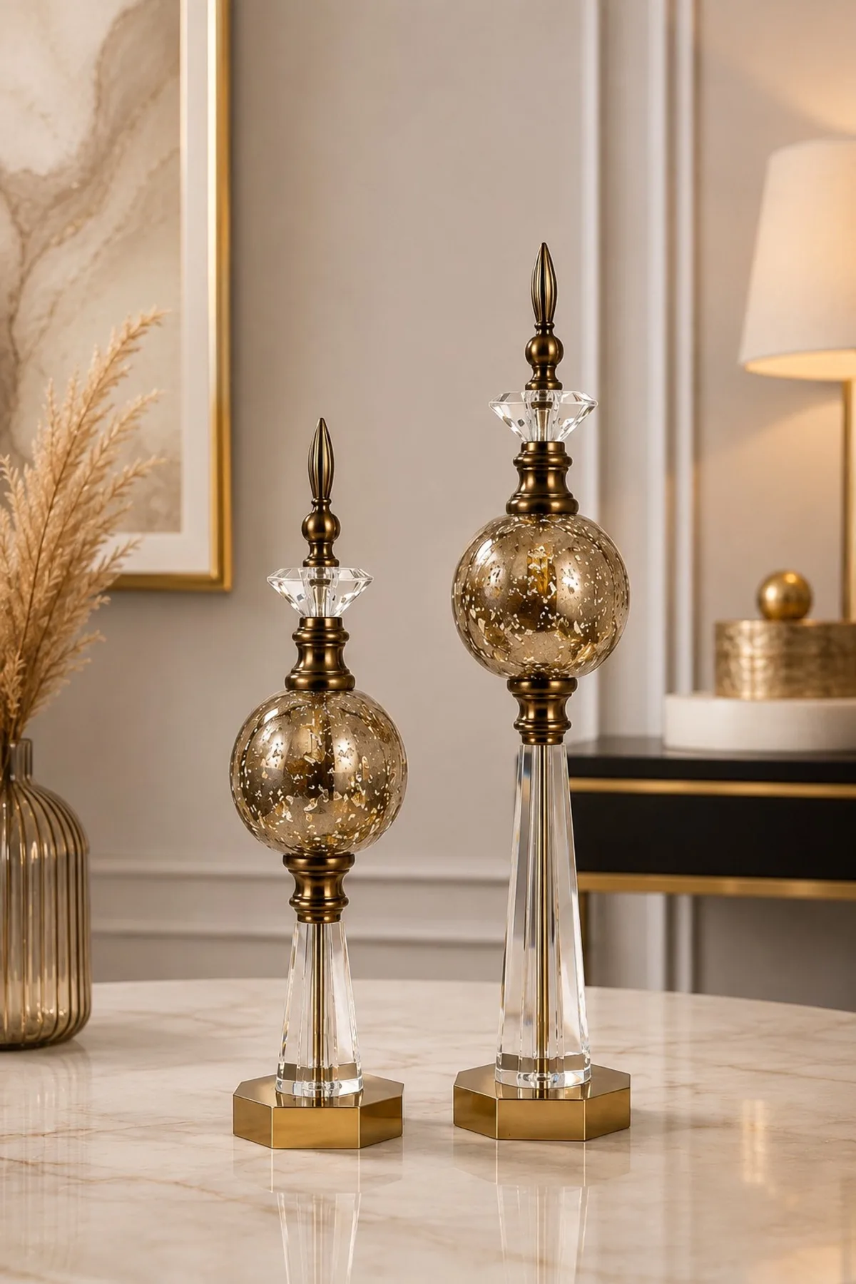Bronz Kristal Detaylı Metal Dekoratif Aksesuar