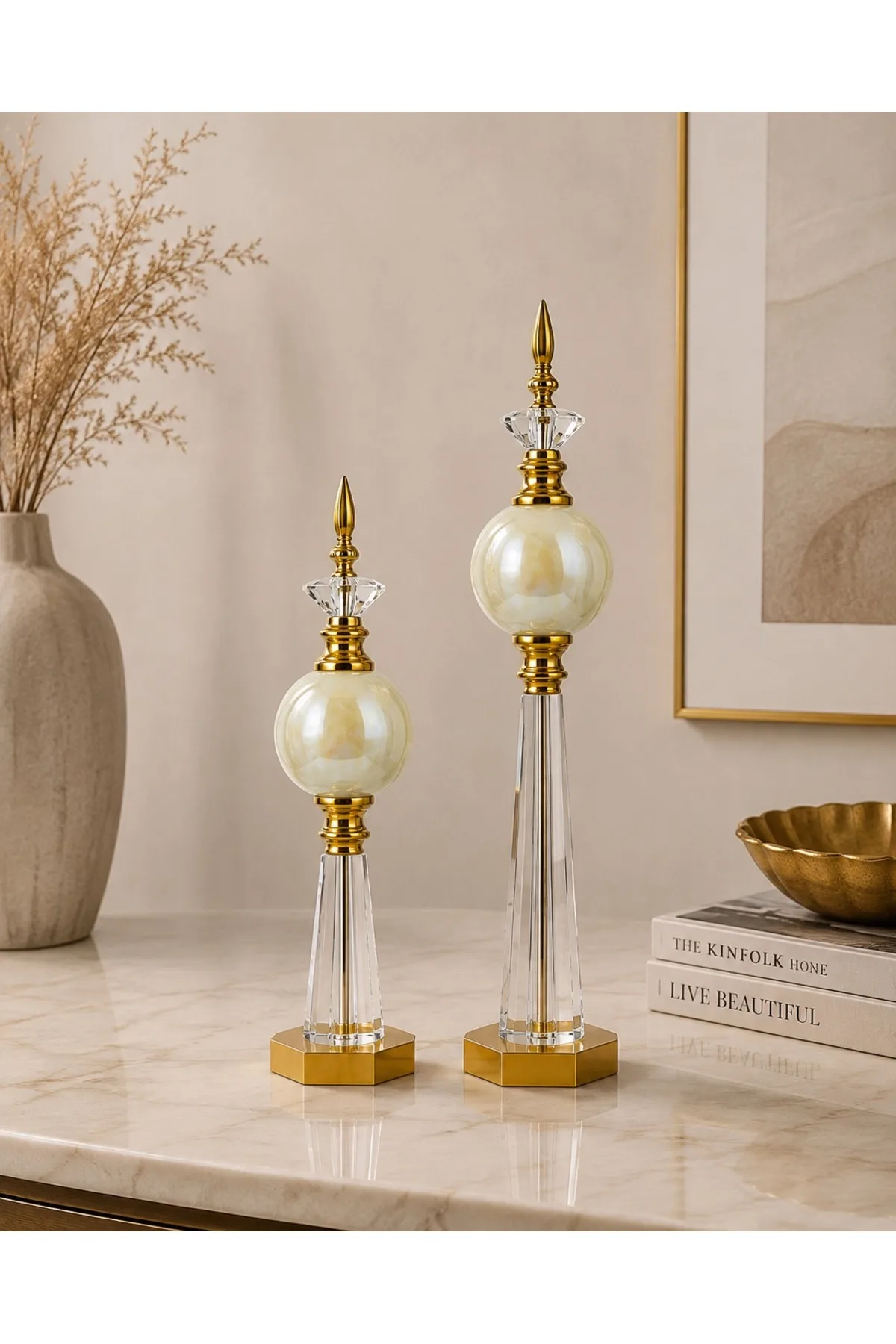 Kristal Detaylı Metal Dekoratif Aksesuar (Sarı)