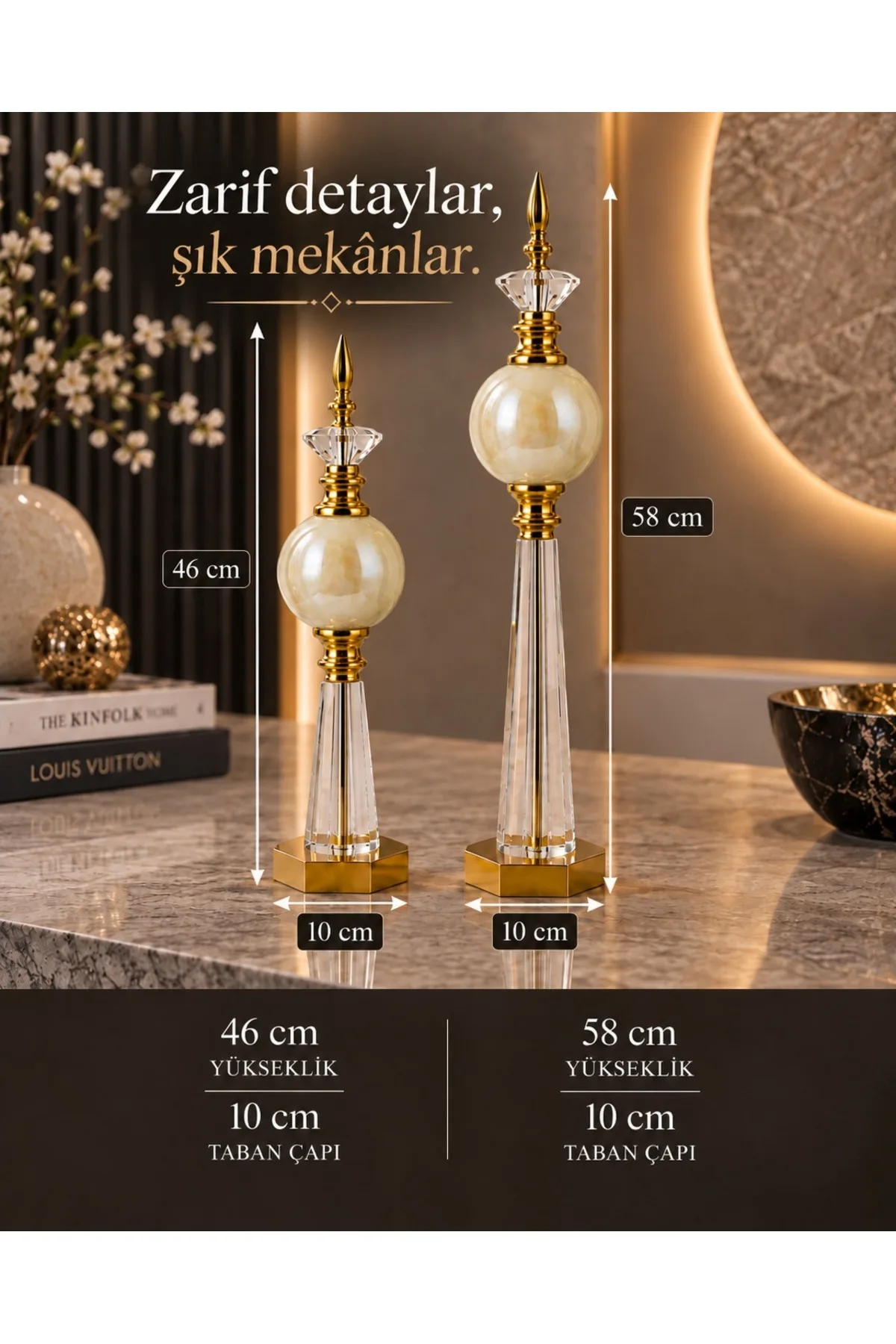Kristal Detaylı Metal Dekoratif Aksesuar (Sarı)