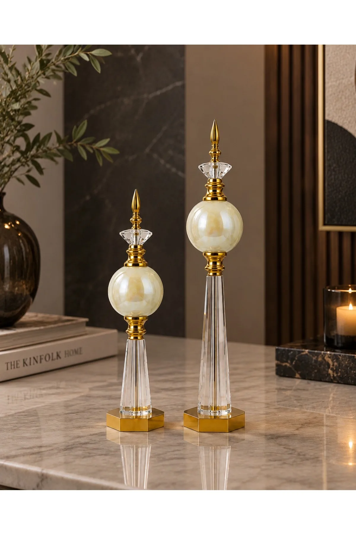 Kristal Detaylı Metal Dekoratif Aksesuar (Sarı)