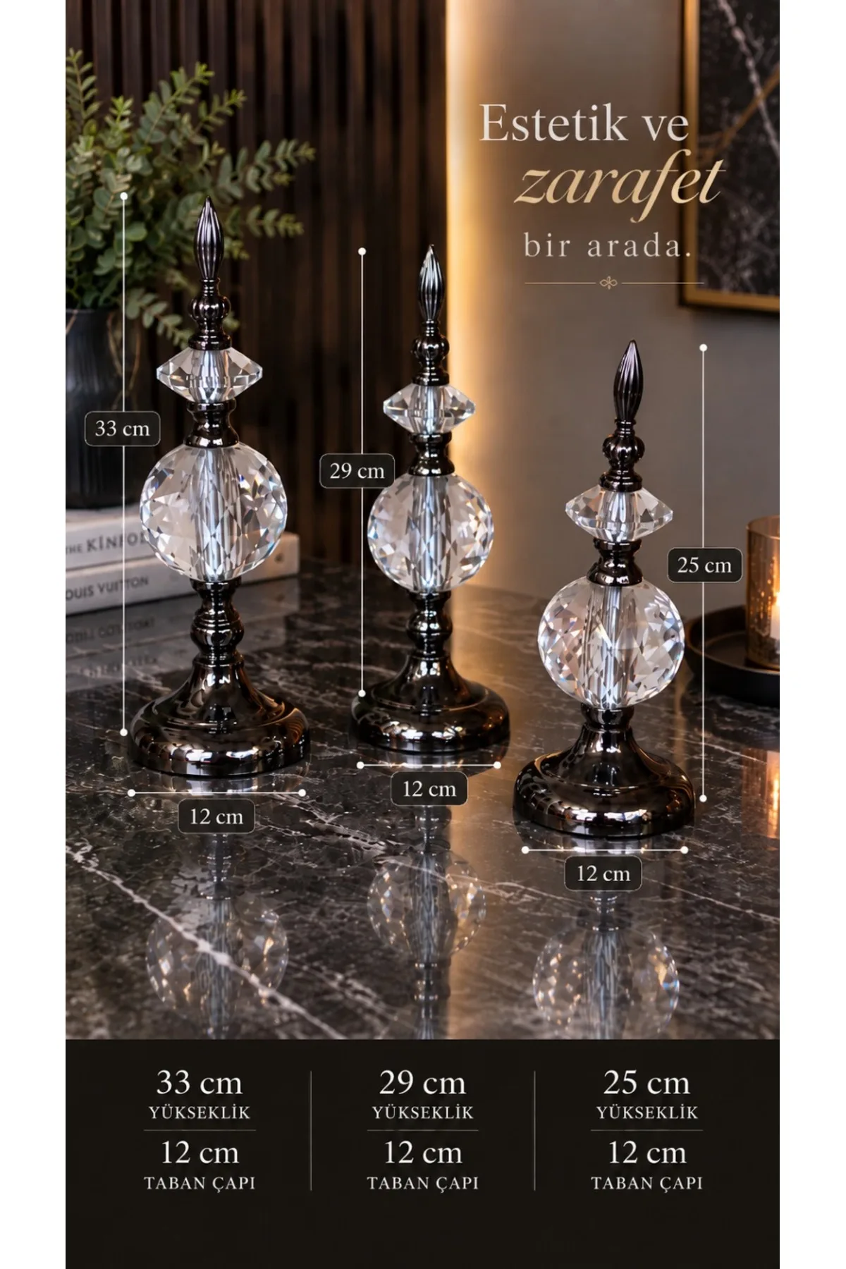 Kristal Detaylı Metal Gövdeli Dekoratif Aksesuar (FÜME)