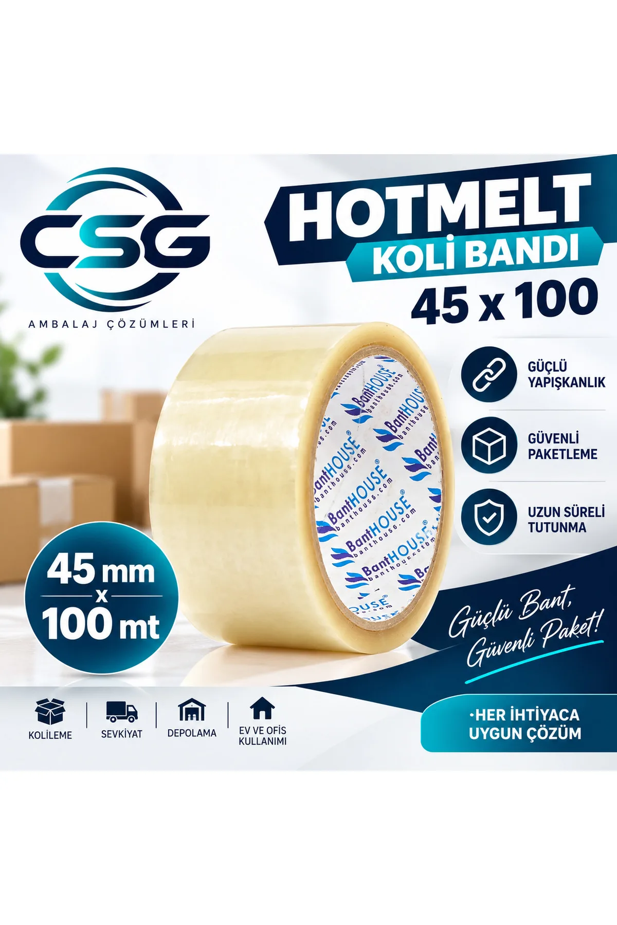 Hotmelt 45 mm x 100 m Clear Packing Tape – Pack of 6, Strong Adhesive