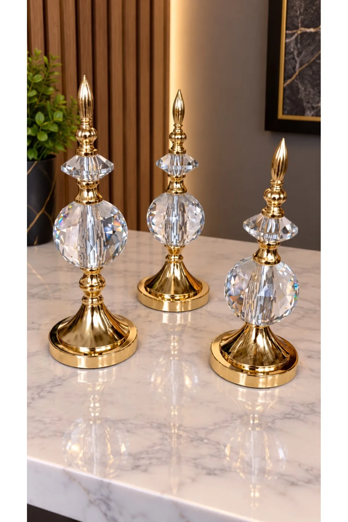 Kristal Detaylı Metal Gövdeli Dekoratif Aksesuar (Sarı)