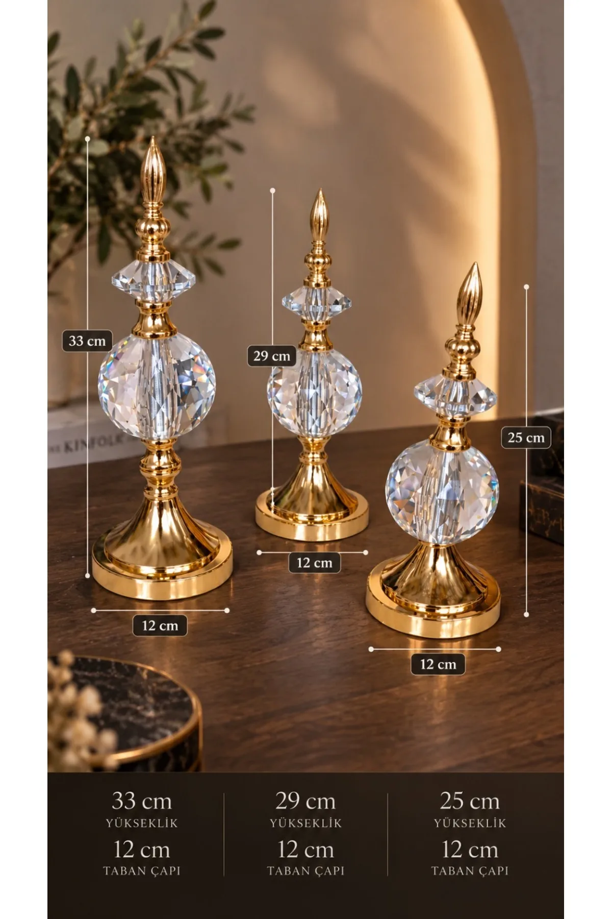 Kristal Detaylı Metal Gövdeli Dekoratif Aksesuar (Sarı)