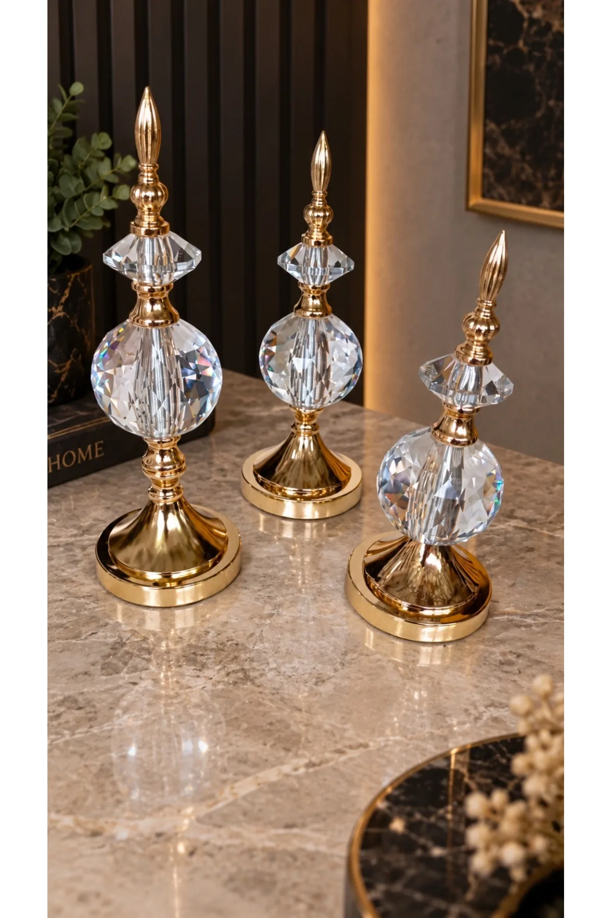 Kristal Detaylı Metal Gövdeli Dekoratif Aksesuar (Sarı)