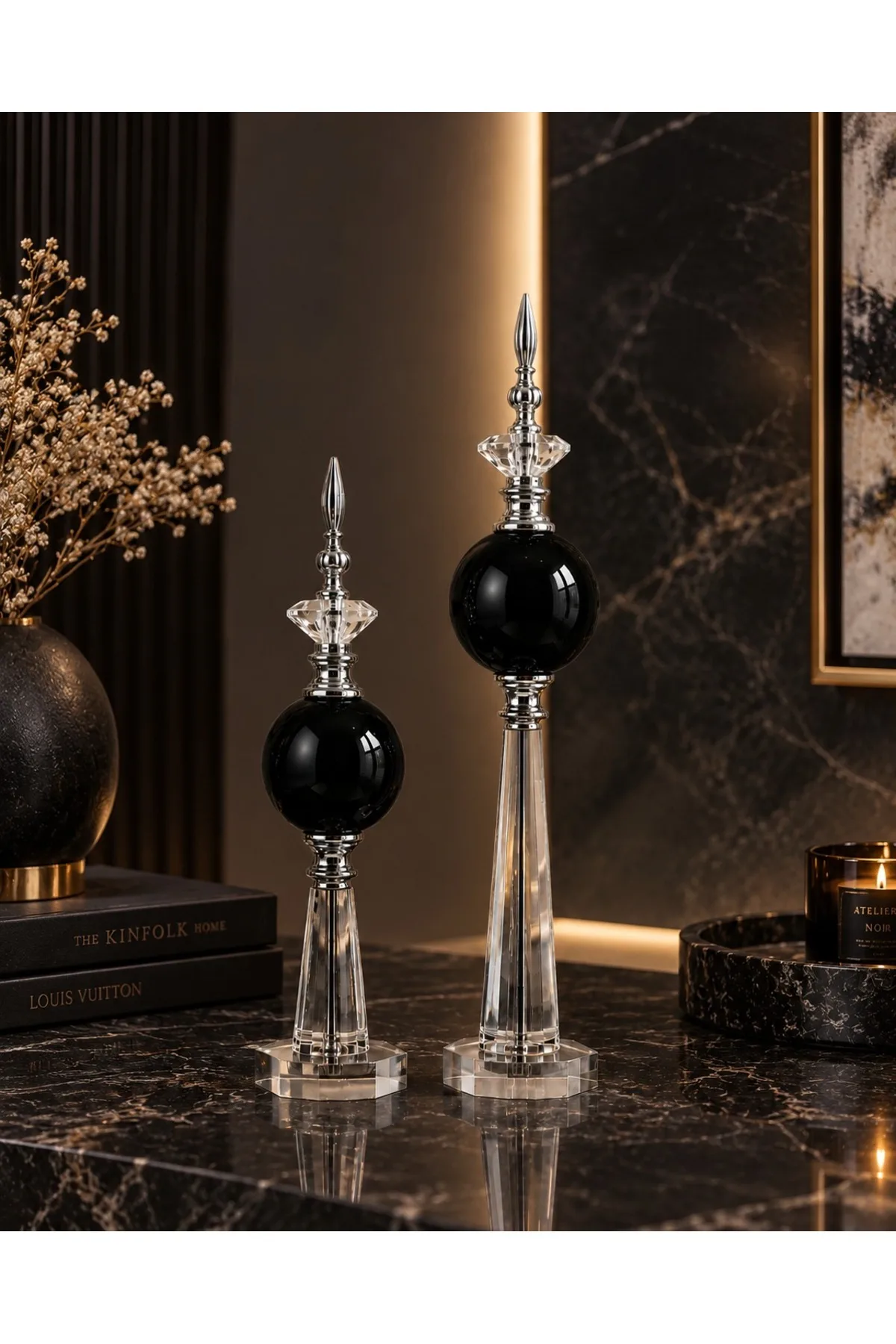 Krom Kristal Detaylı Metal Dekoratif Aksesuar