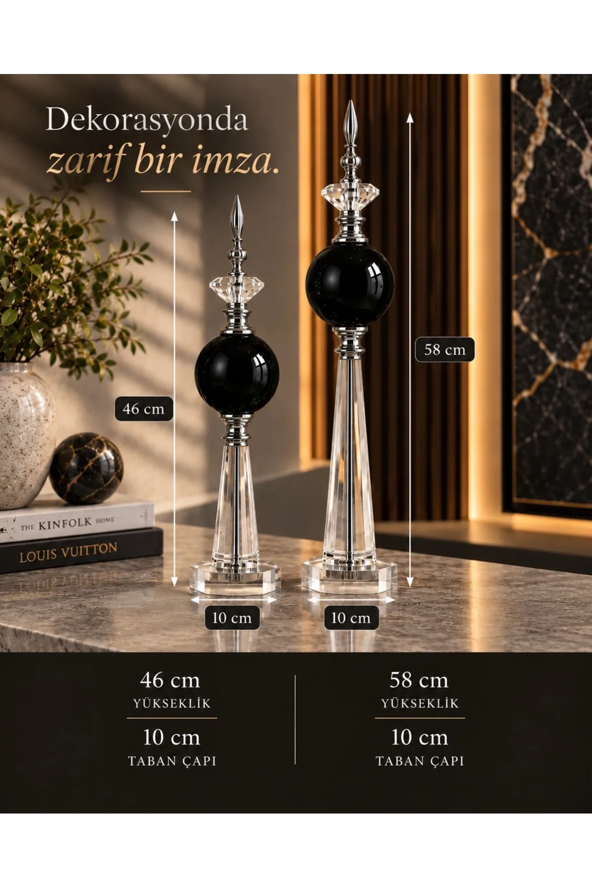 Krom Kristal Detaylı Metal Dekoratif Aksesuar