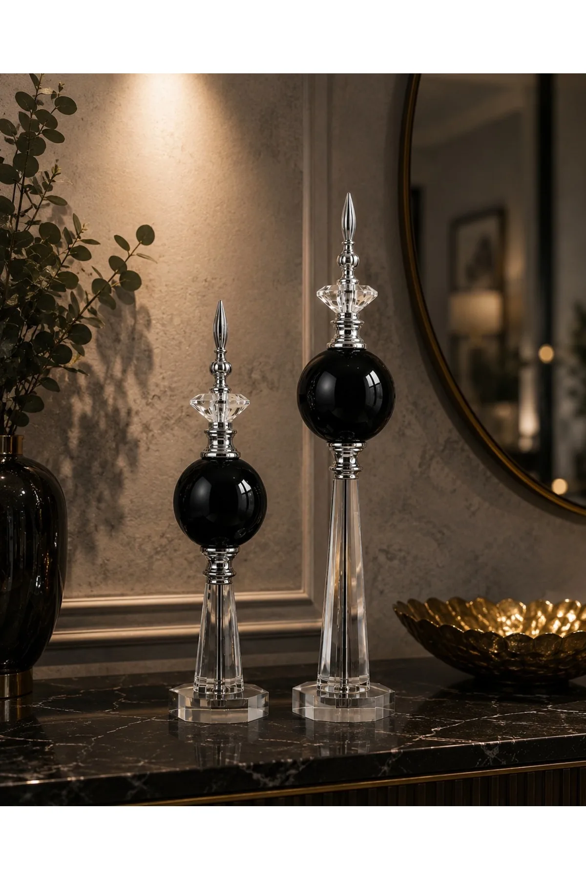 Krom Kristal Detaylı Metal Dekoratif Aksesuar