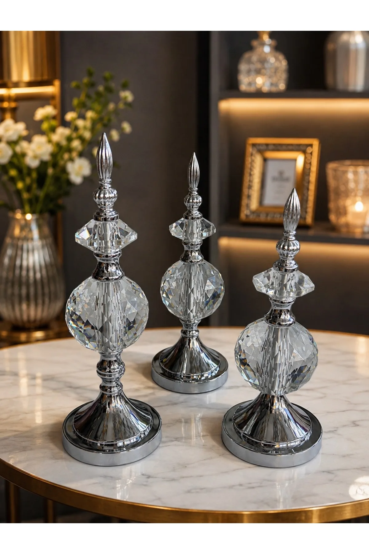 Kristal Detaylı Metal Gövdeli Dekoratif Aksesuar (Bronz)