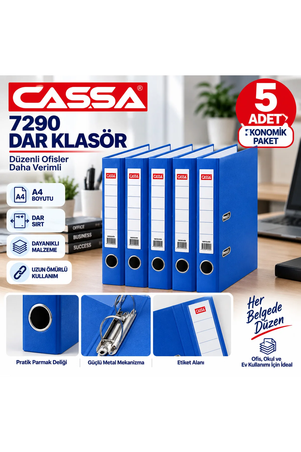 Cassa 7290 Mavi Dar Klasör A4 5’li Set