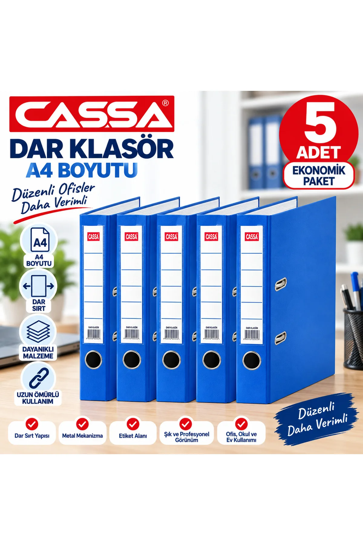 Cassa 7290 Mavi Dar Klasör A4 5’li Set