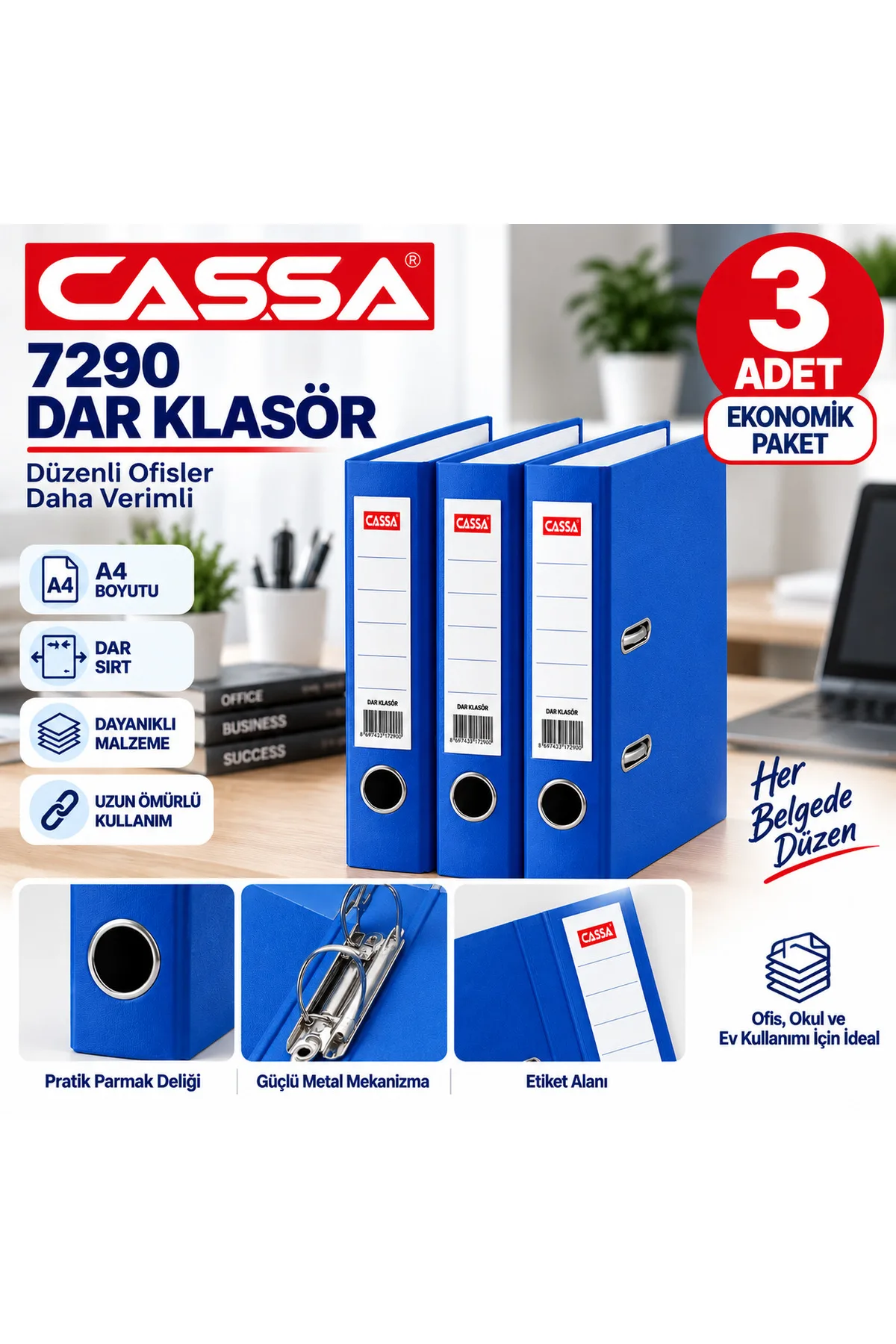Cassa 7290 Mavi Dar Klasör A4 3’lü Set
