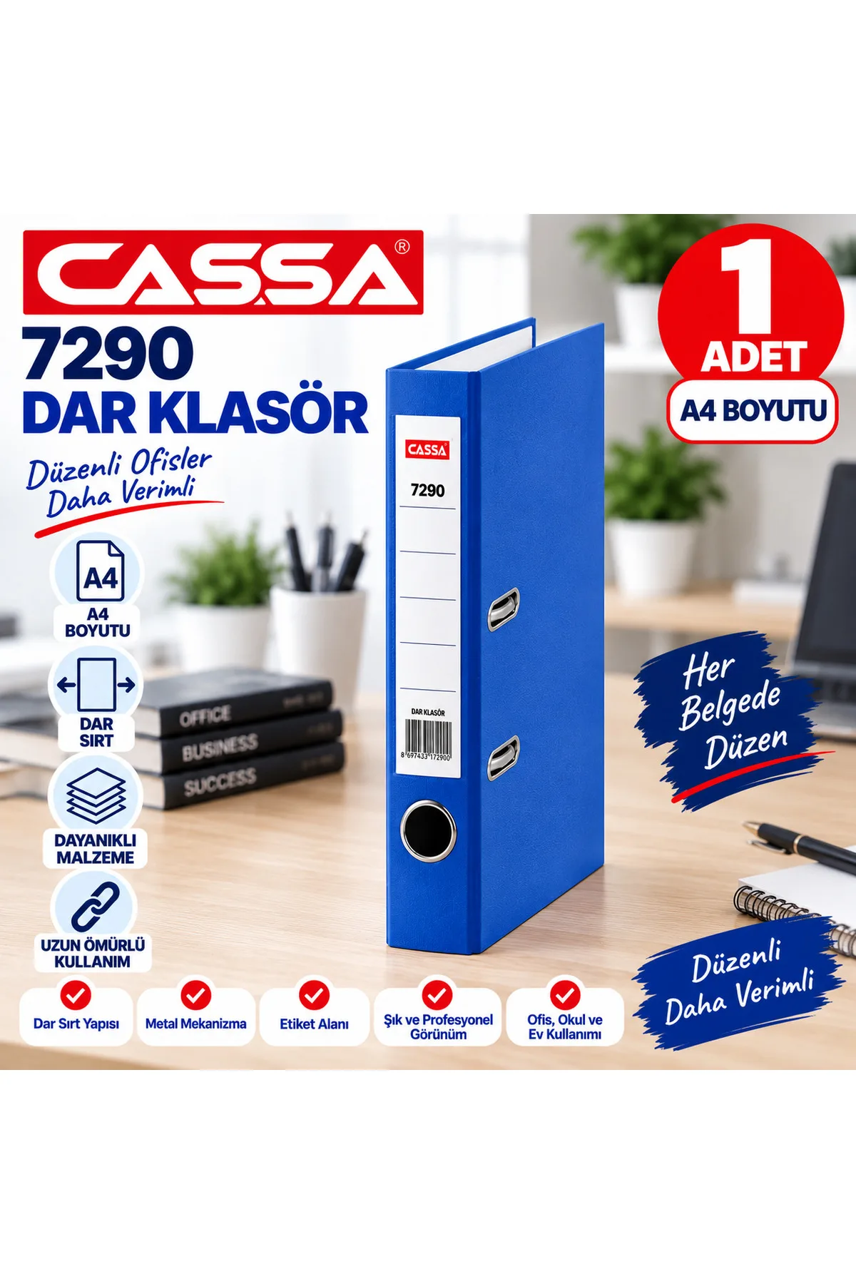 Cassa 7290 Mavi Dar Klasör A4 Tekli