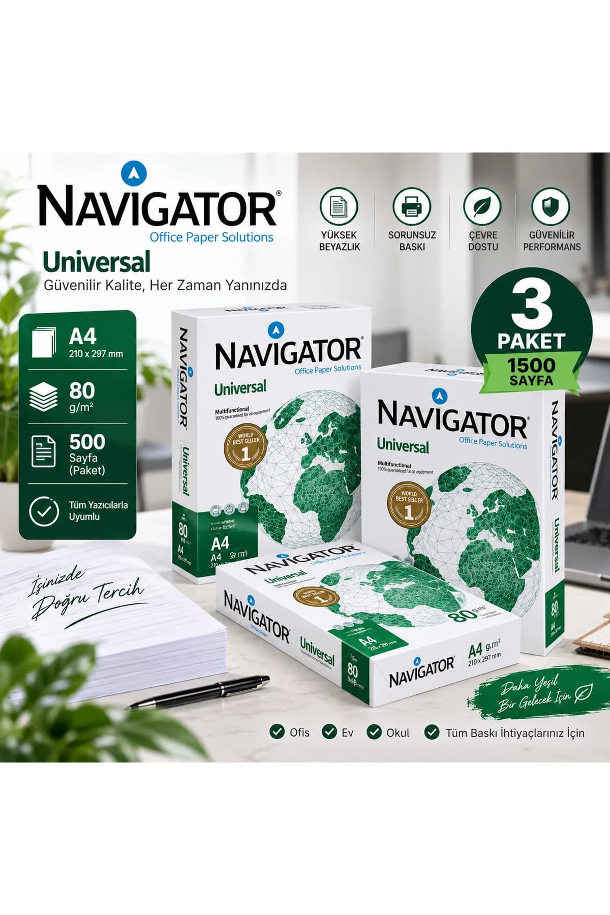 Navigator A4 Copy Paper 80 gsm – 3 Packs / 1,500 Sheets – Printer and Copier Compatible