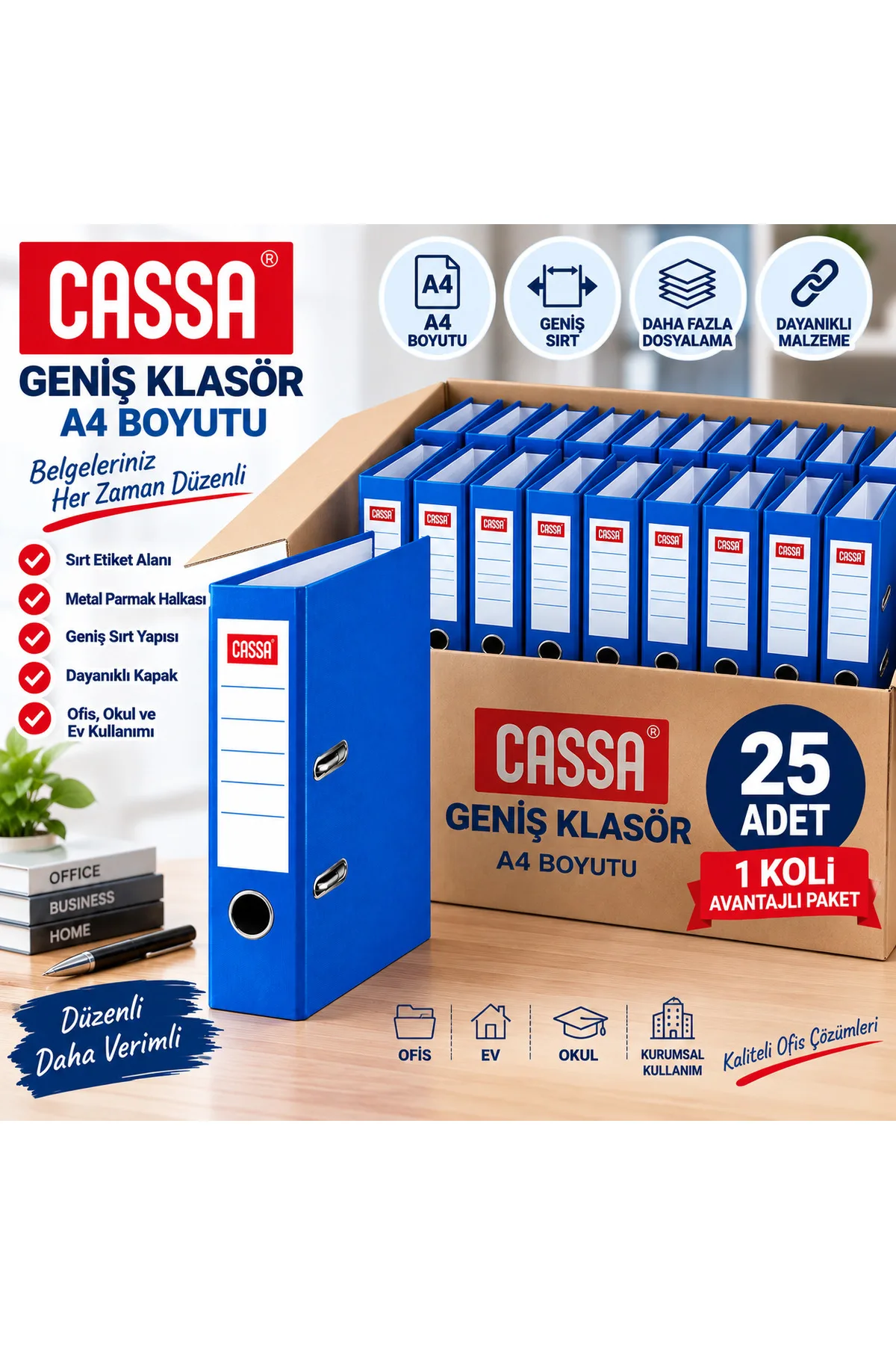 Cassa 7280 Geniş Klasör A4 Mavi – 25 Adet 1 Koli Avantajlı Paket
