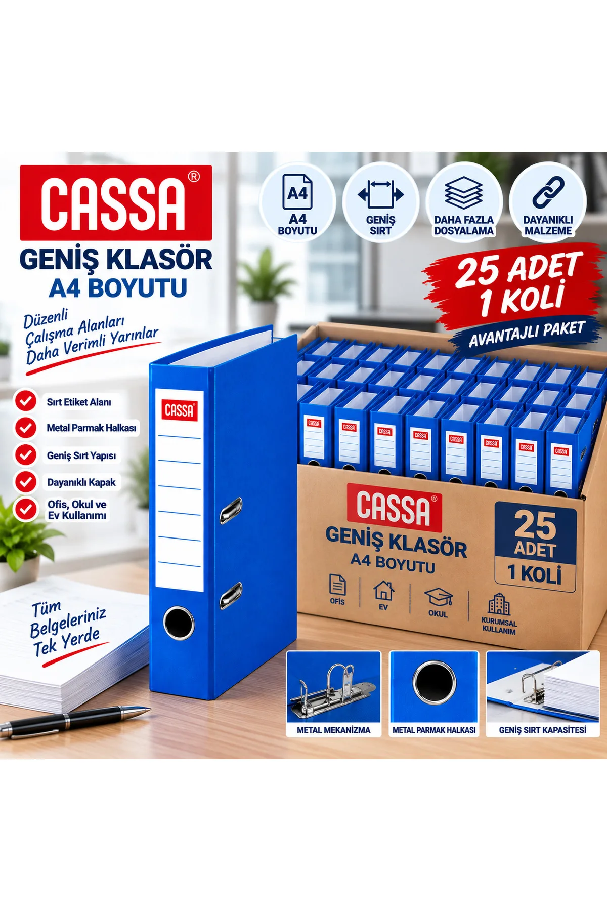Cassa 7280 Geniş Klasör A4 Mavi – 25 Adet 1 Koli Avantajlı Paket