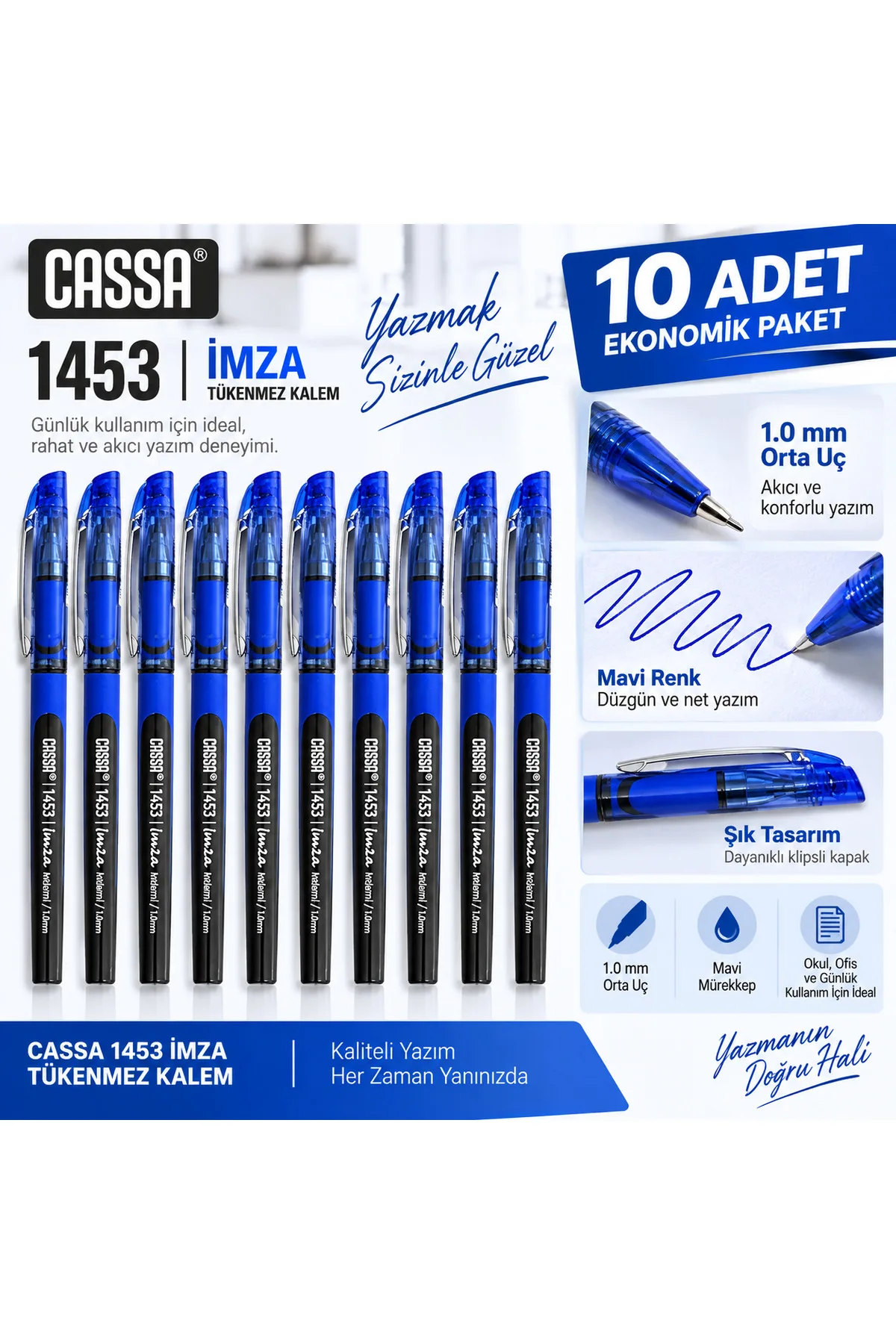 Cassa 1453 İmza Ballpoint Pen Blue 1.0 mm – Value Pack of 10