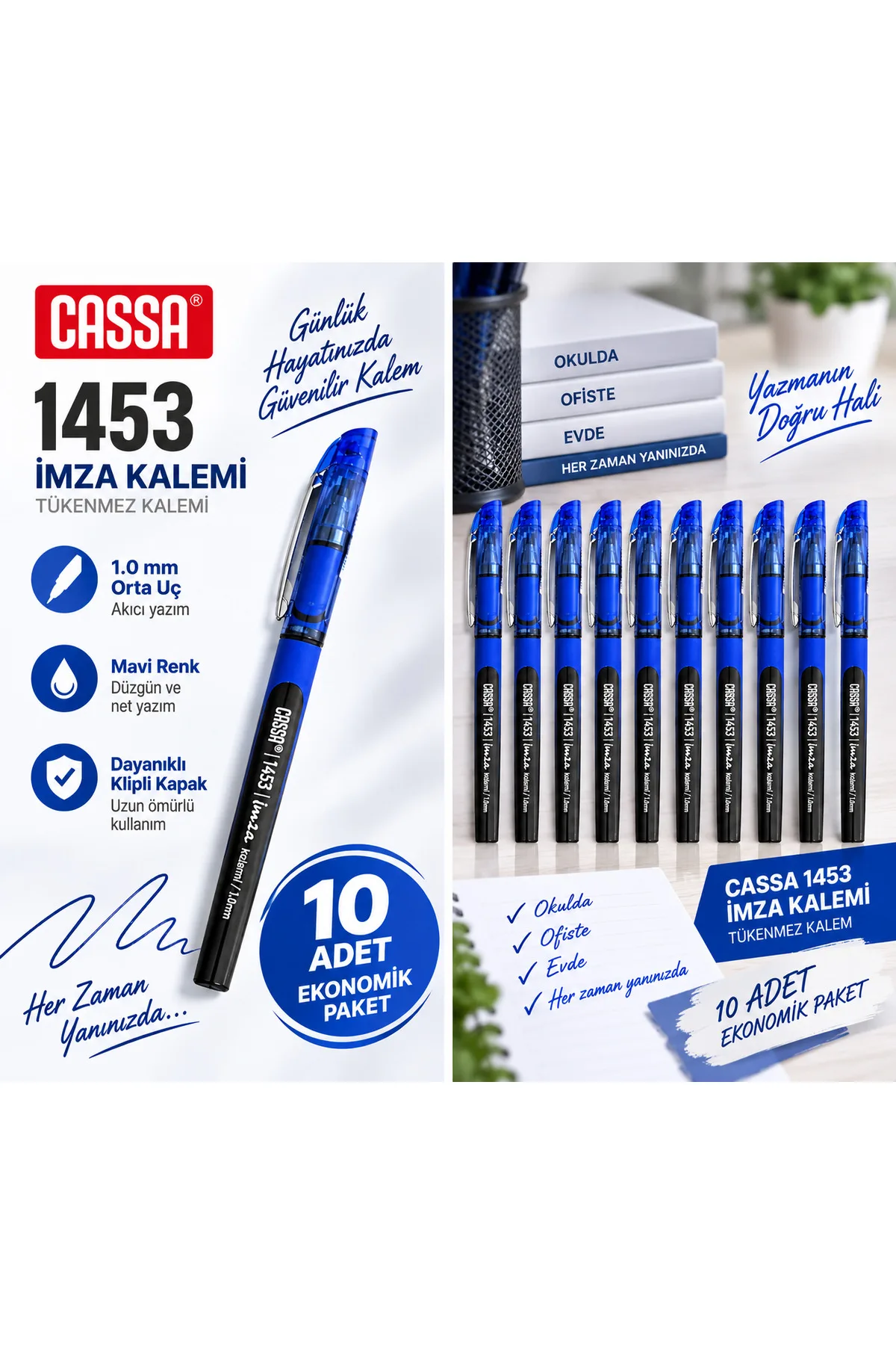 Cassa 1453 İmza Ballpoint Pen Blue 1.0 mm – Value Pack of 10