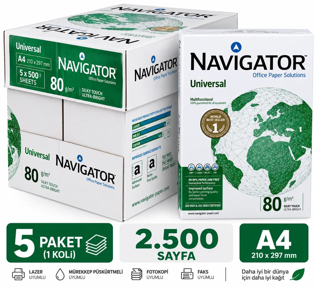 Navigator Universal A4 Copy Paper 80 gsm – 2500 Sheets (5 Packs) – Printer and Photocopier Compatible