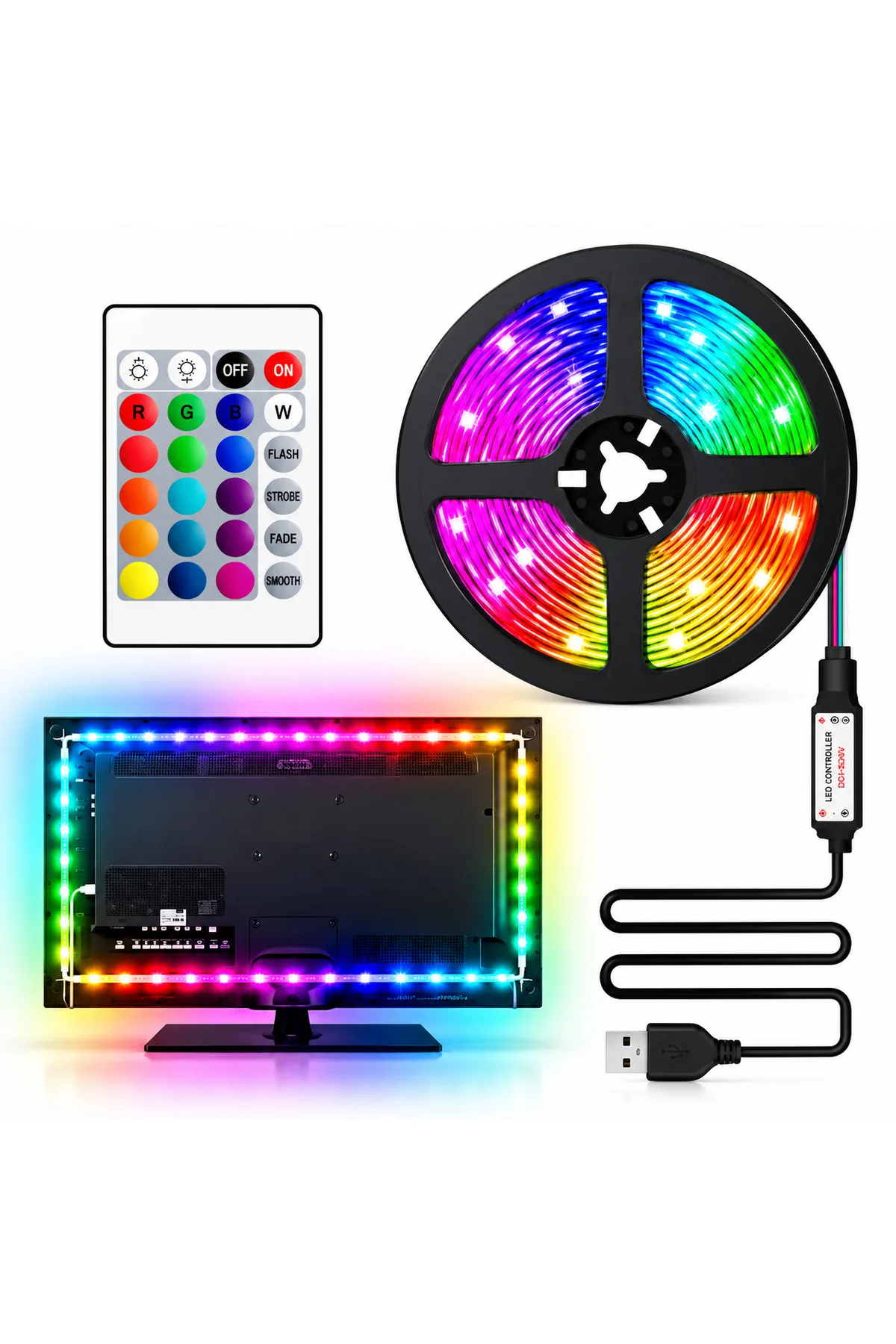 Cata CT-4566 RGB Şerit LED Set 3 Metre USB Girişli Uzaktan Kumandalı