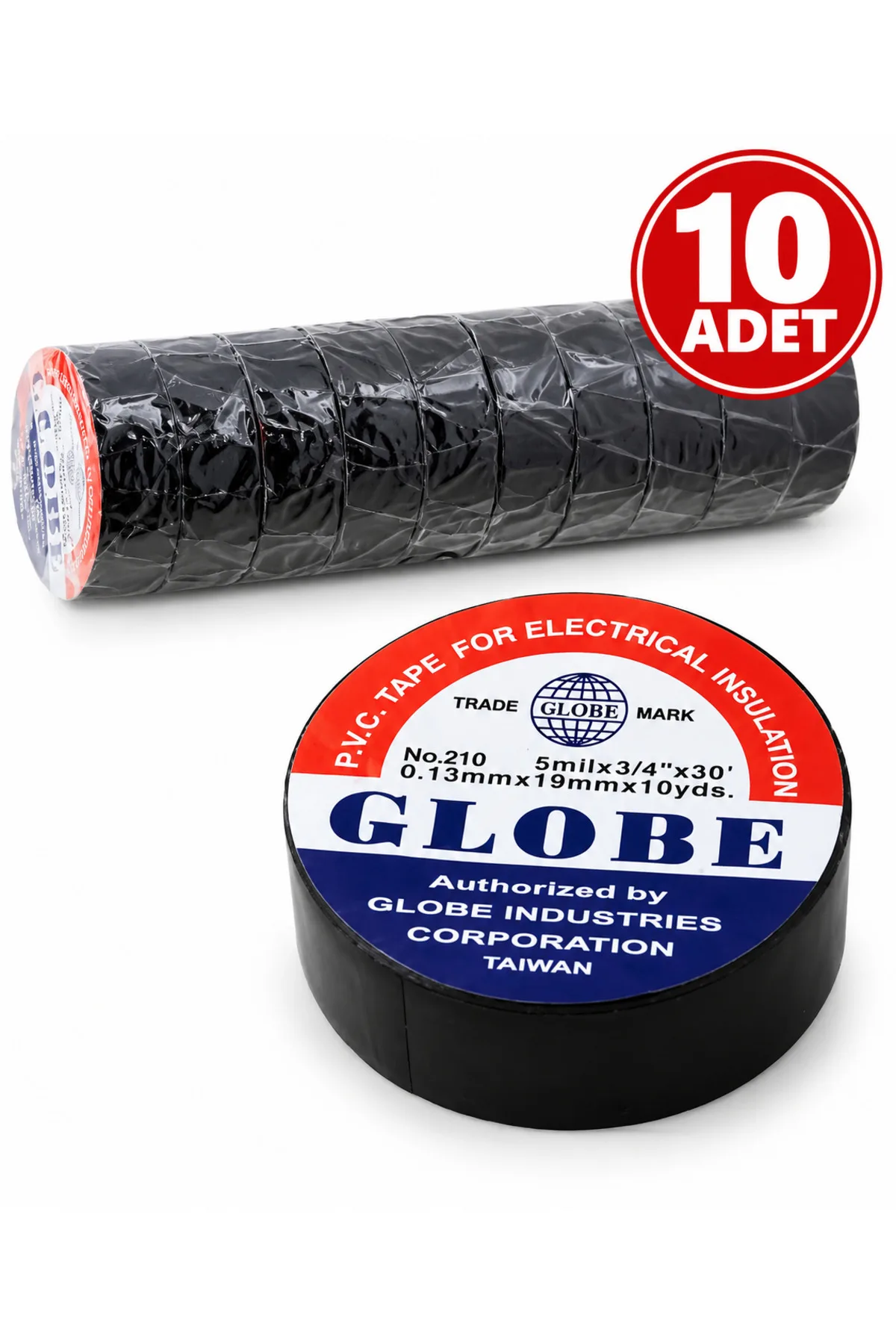 Globe Elektrik Bandı Siyah 10'lu Paket – PVC İzolasyon Bandı 19 mm